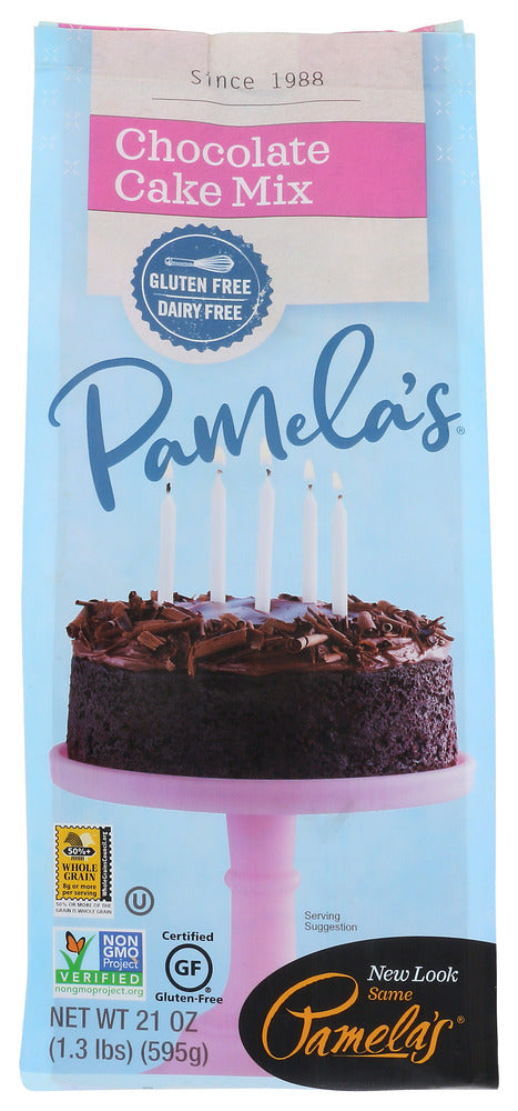 Pamela's Chocolate Cake Mix produces a dark, moist, rich and delicious chocolate cake that satisfies everyone whether they are gluten-free or not. Perfect for birthday cakes and for cupcakes! Egg-free recipe included on bag. Gluten-free, dairy-free and egg-free.