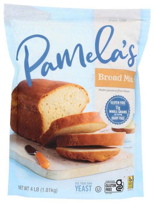 Pamela's Bread Mix makes a soft, delicious loaf of gluten-free bread that bakes up golden brown and stays soft for days. This versatile mix also makes dinner rolls, pie crust, cinnamon rolls, pizza, and bagels, and can be used for breading and gravy. Gluten-free, dairy-free and egg-free.