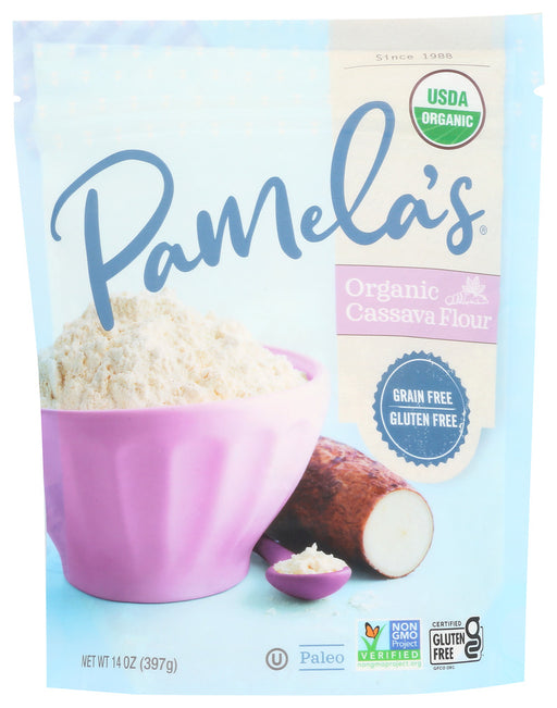 Pamela's 100% Cassava Flour, ground from the cassava or yucca root, can be used for gluten-free, grain-free and Paleo recipes. Substitute Cassava Flour for 1/4 cup or more of the flour called for in your favorite recipes to add a more delicate texture to baked goods. Use as a 1-for-1 substitute for wheat flour in muffins, cakes, cookies, and quick breads, or use in any recipe that calls for cassava flour.