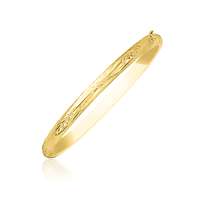 10k Yellow Gold Botanical Pattern Florentine Bangle