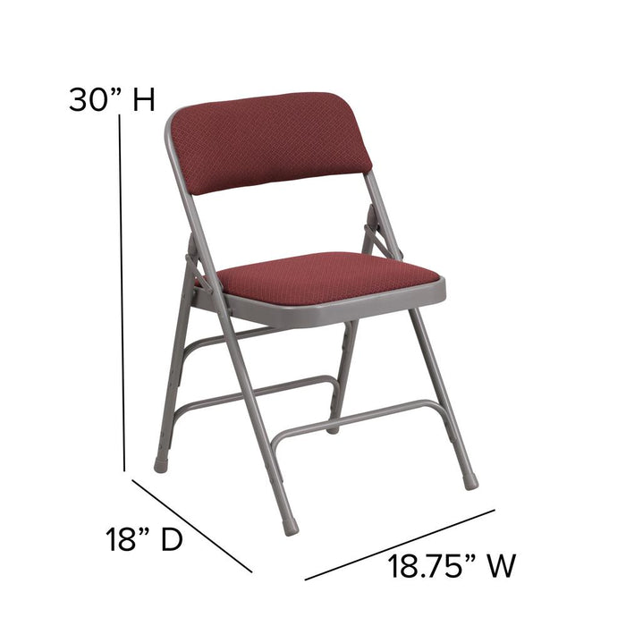 HERCULES Series Curved Triple Braced & Double Hinged Burgundy Patterned Fabric Metal Folding Chair