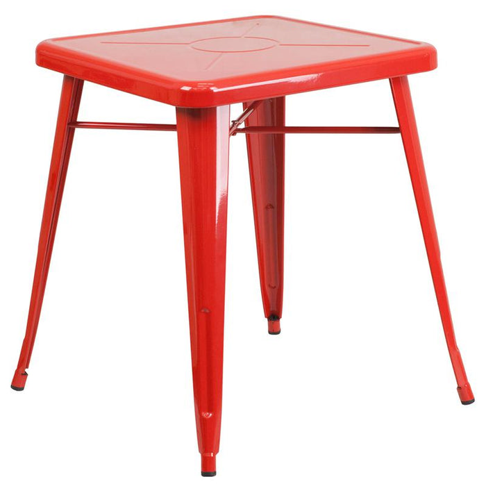 Commercial Grade 23.75" Square Red Metal Indoor-Outdoor Table