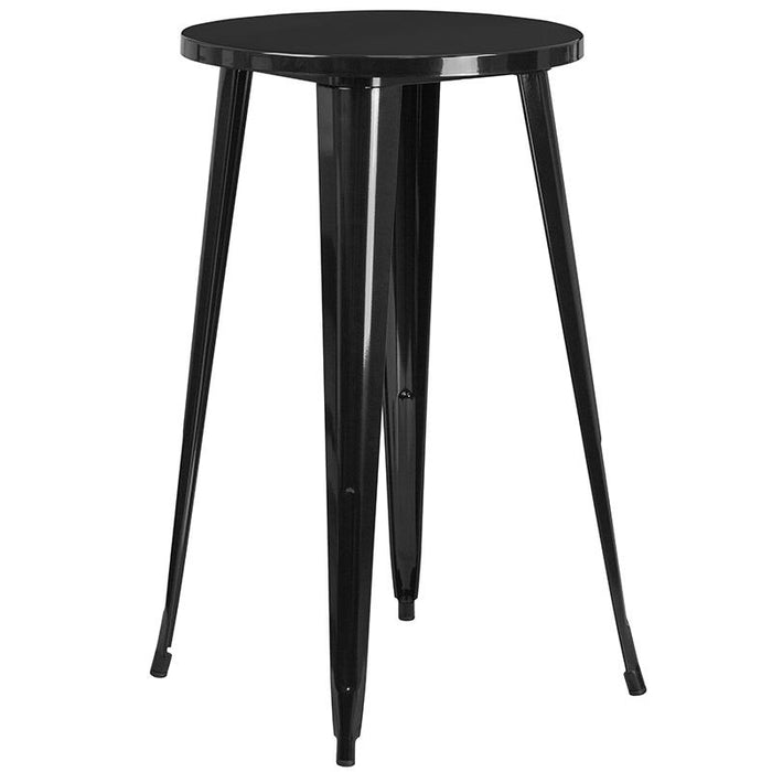 24" Round Black Metal Indoor-Outdoor Bar Table Set with 2 Cafe Stools
