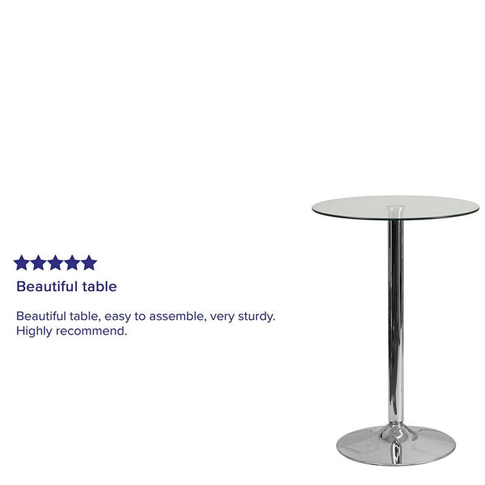 23.5'' Round Glass Table with 35.5''H Chrome Base