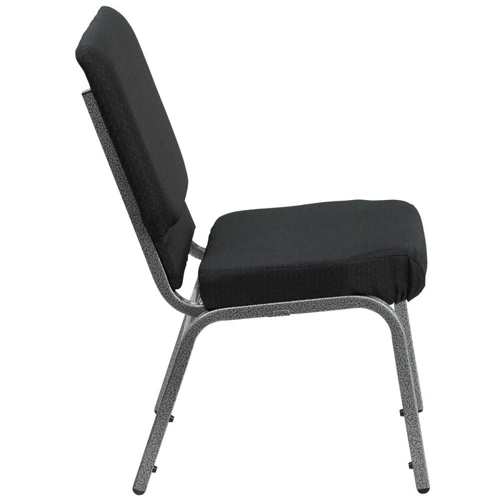 18.5''W Stacking Church Chair in Black Patterned Fabric - Silver Vein Frame