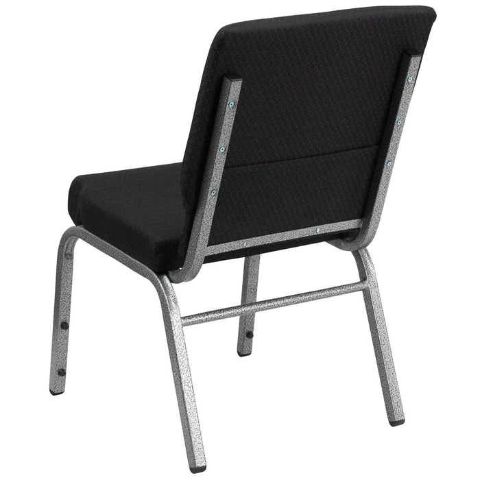 18.5''W Stacking Church Chair in Black Patterned Fabric - Silver Vein Frame