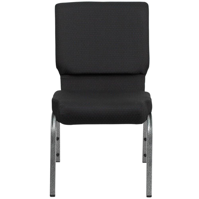 18.5''W Stacking Church Chair in Black Patterned Fabric - Silver Vein Frame