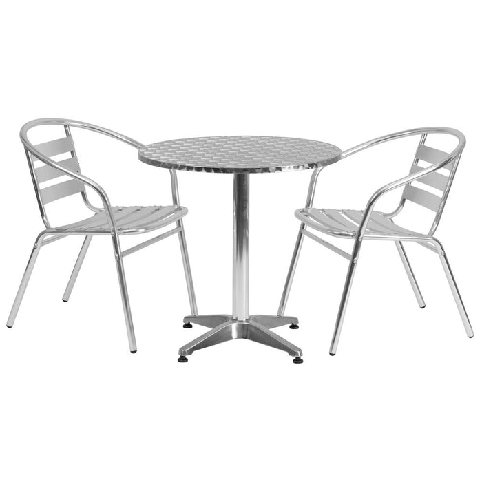 27.5'' Round Aluminum Indoor-Outdoor Table Set with 2 Slat Back Chairs