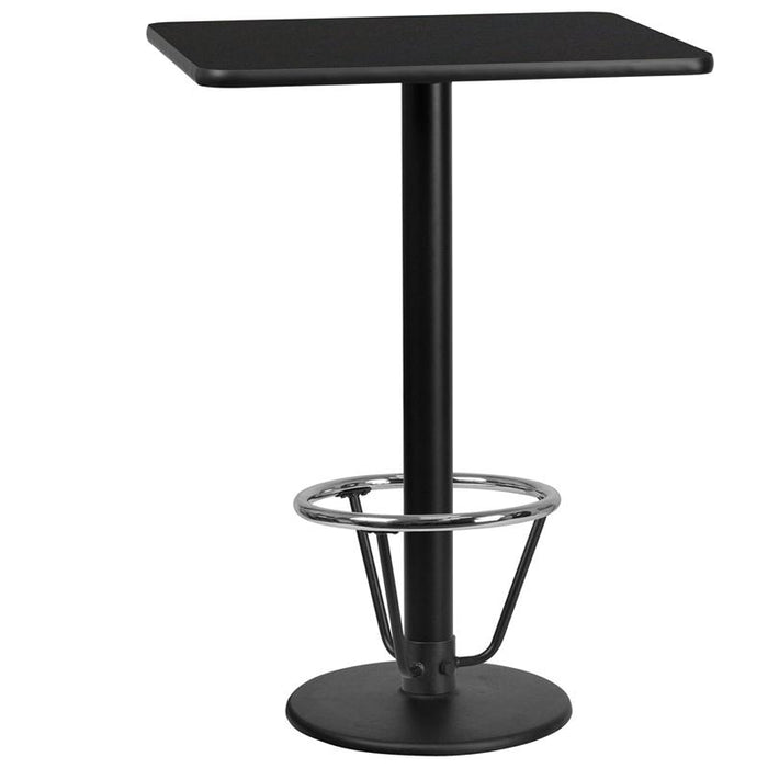 24"x30"Rectangular Black Table Top-18"Round Bar Height Table Base and Foot Ring