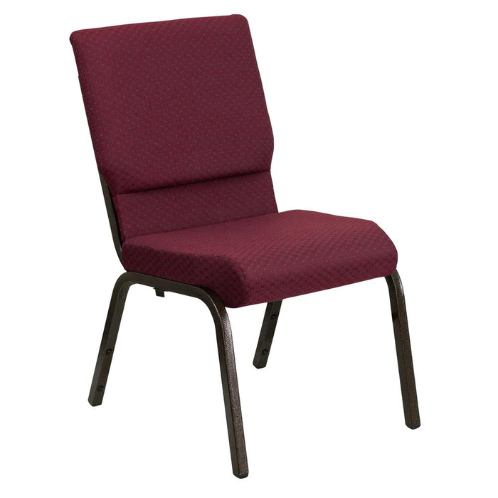 18.5''W Stacking Church Chair in Burgundy Patterned Fabric - Gold Vein Frame