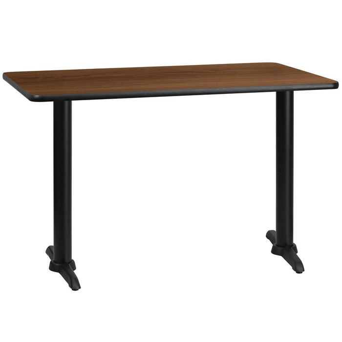 30'' x 48'' Rectangular Walnut Table Top with 5'' x 22'' Table Height Bases