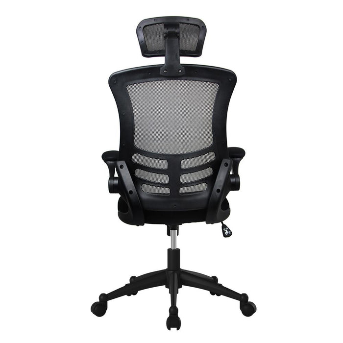 Modern High-Back Mesh Executive Office Chair With Headrest And Flip Up Arms. Color: Black