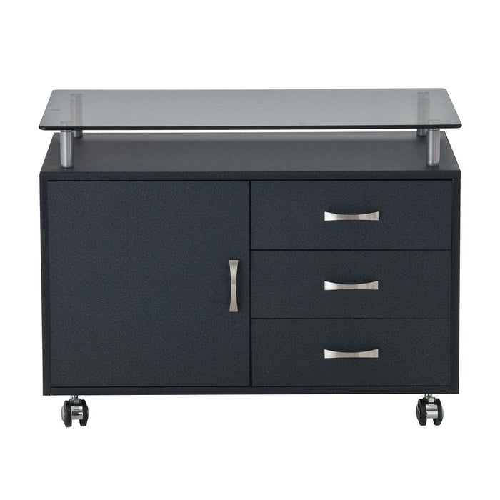 Rolling Storage Cabinet With Frosted Glass Top. Color: Graphite