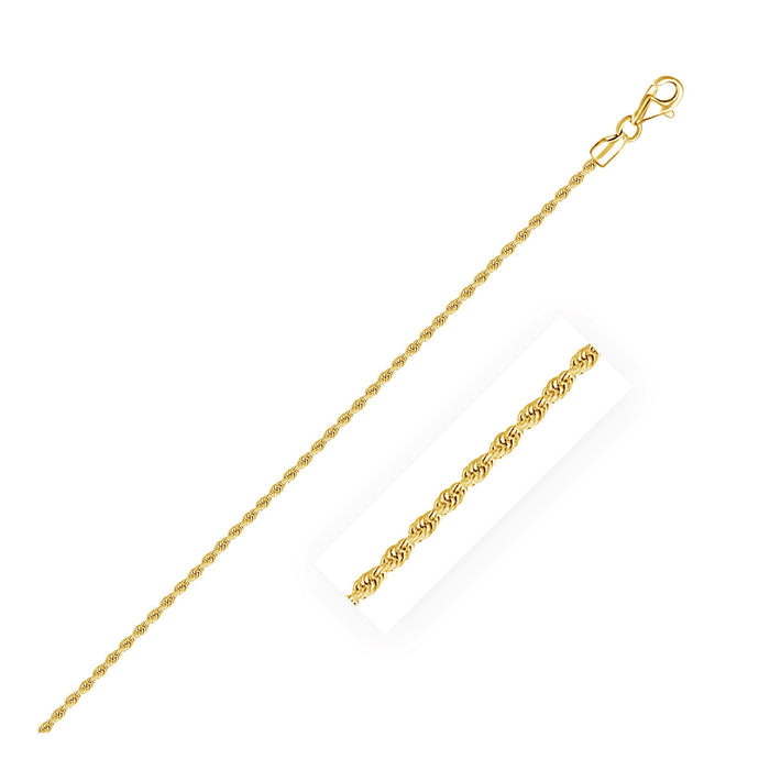 2.0mm 10K Yellow Gold Hollow Diamond Cut Rope Chain