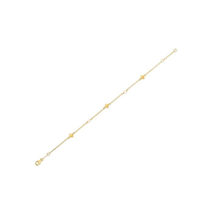 14k Yellow Gold Pearl Clover Bracelet