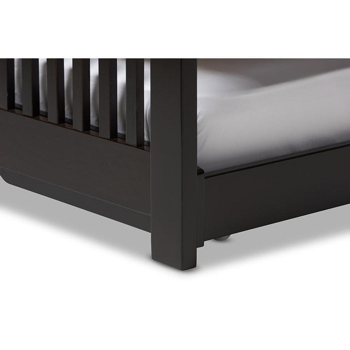 Hevea Twin Size Dark Brown Solid Wood Platform Bed with Guest Trundle Bed