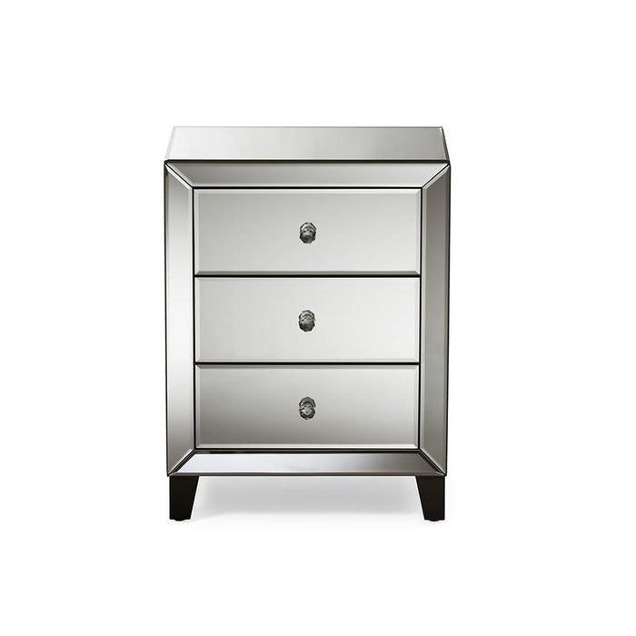 Hollywood Regency Glamour Style Mirrored 3-Drawers End Table