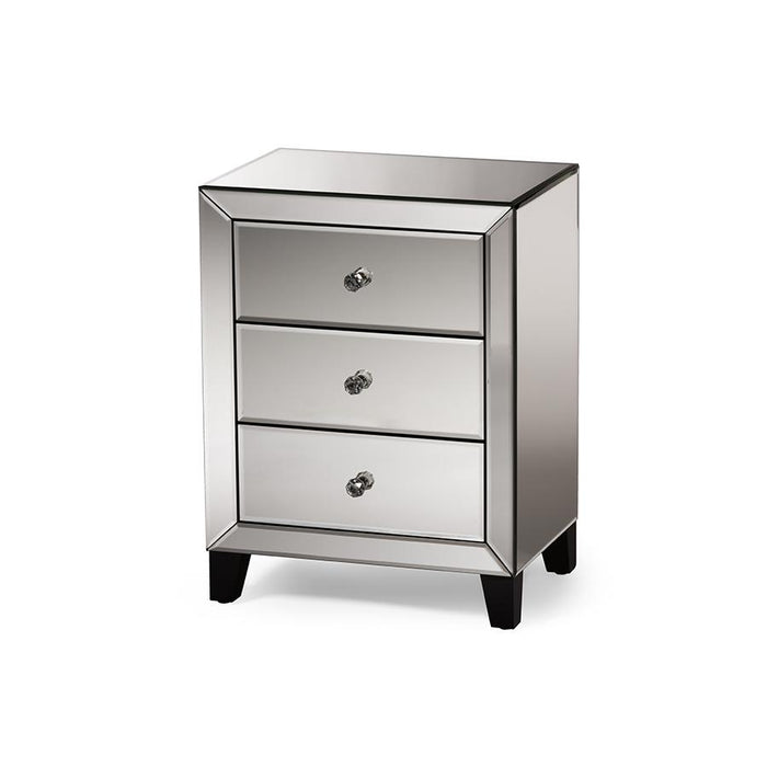 Hollywood Regency Glamour Style Mirrored 3-Drawers End Table