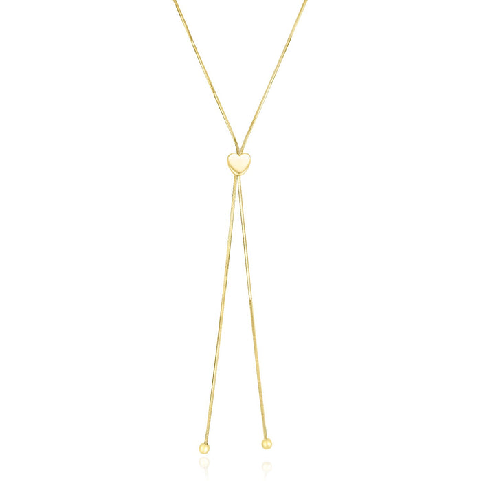 14k Yellow Gold Adjustable Heart Style Lariat Necklace