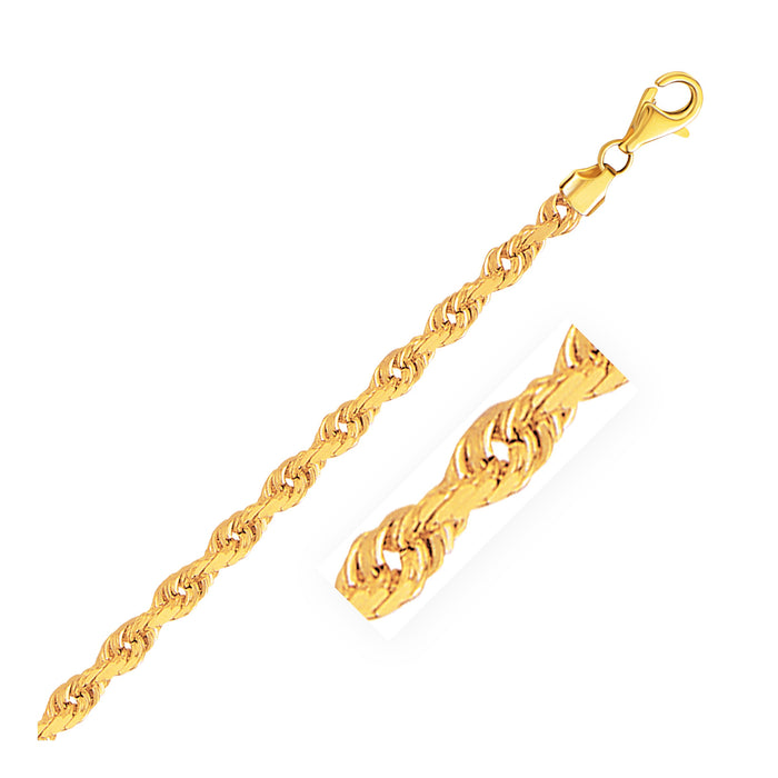 5.0mm 14k Yellow Gold Solid Diamond Cut Rope Bracelet