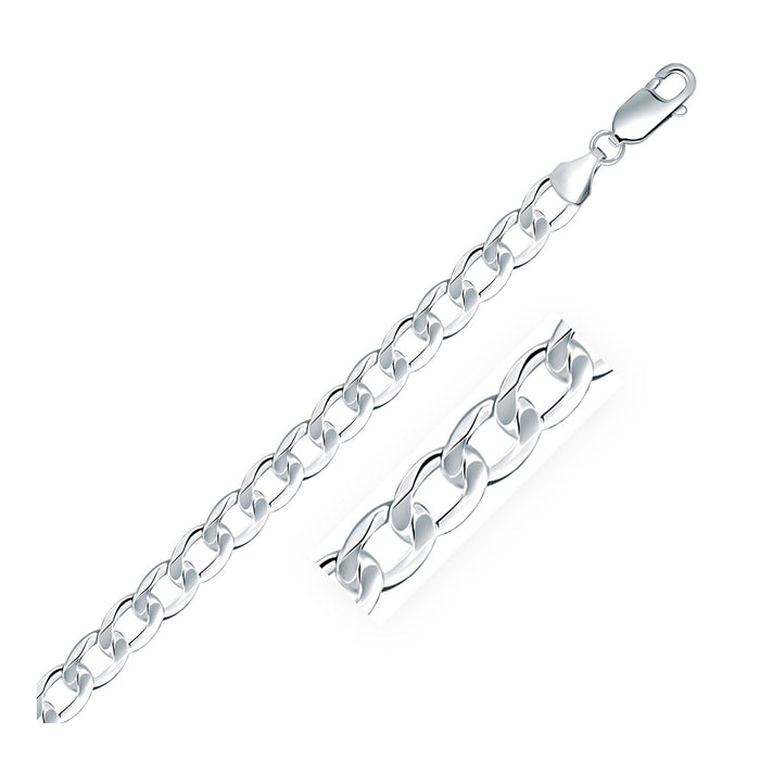 Rhodium Plated 7.9mm Sterling Silver Curb Style Bracelet