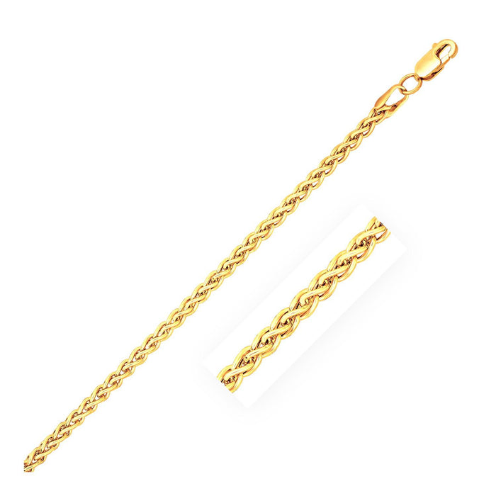 14k Yellow Gold 2.4mm Light Weight Wheat Chain