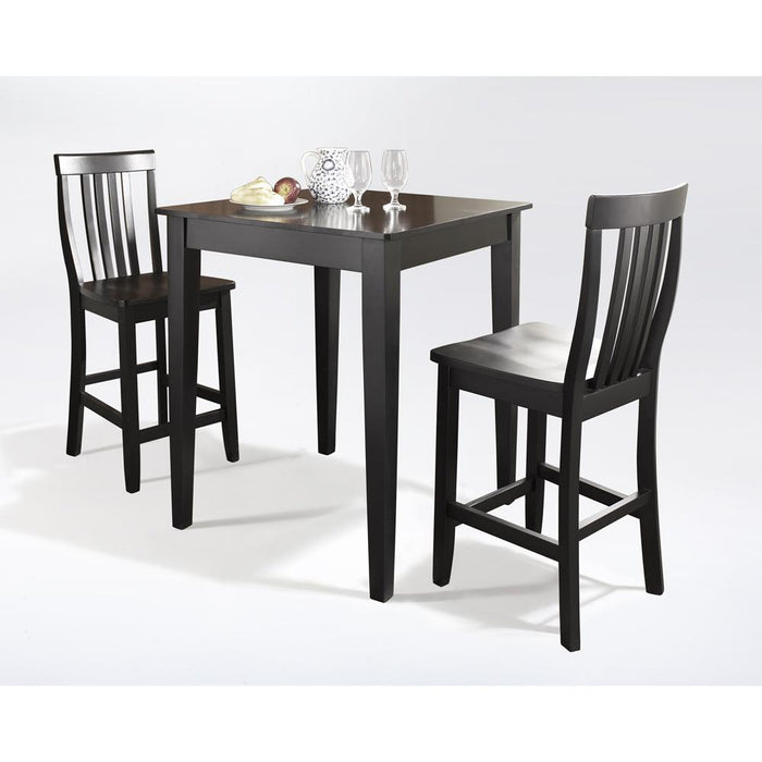 3Pc Pub Dining Set W/School House Stools Black - Pub Table & 2 Counter Stools