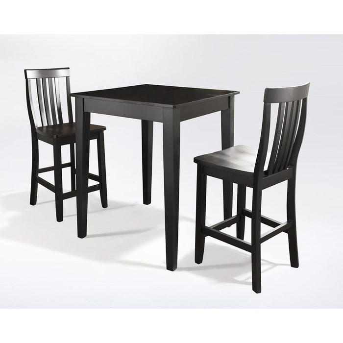 3Pc Pub Dining Set W/School House Stools Black - Pub Table & 2 Counter Stools