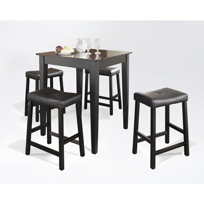 5Pc Pub Dining Set W/Upholstered Saddle Stools Black - Pub Table & 4 Counter Stools