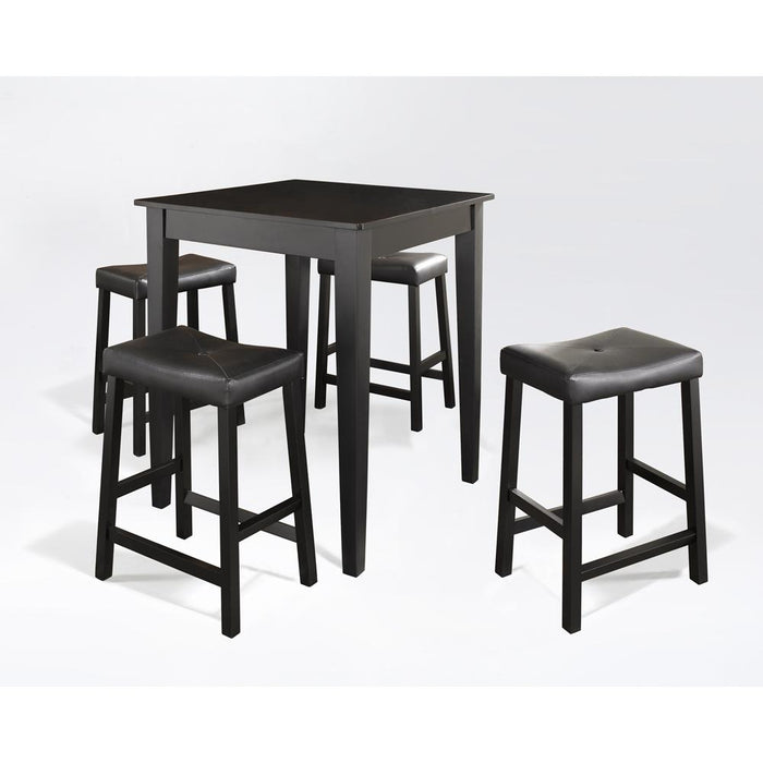 5Pc Pub Dining Set W/Upholstered Saddle Stools Black - Pub Table & 4 Counter Stools