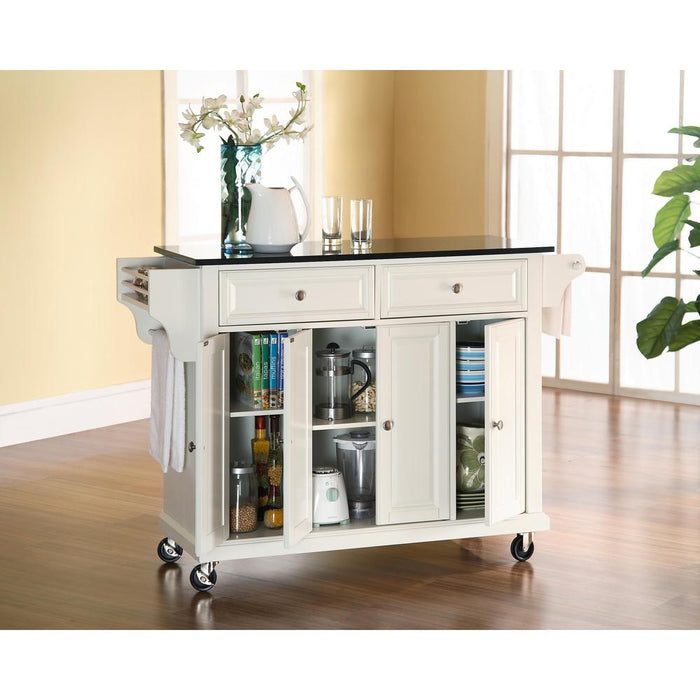 Full Size Granite Top Kitchen Cart White/Black