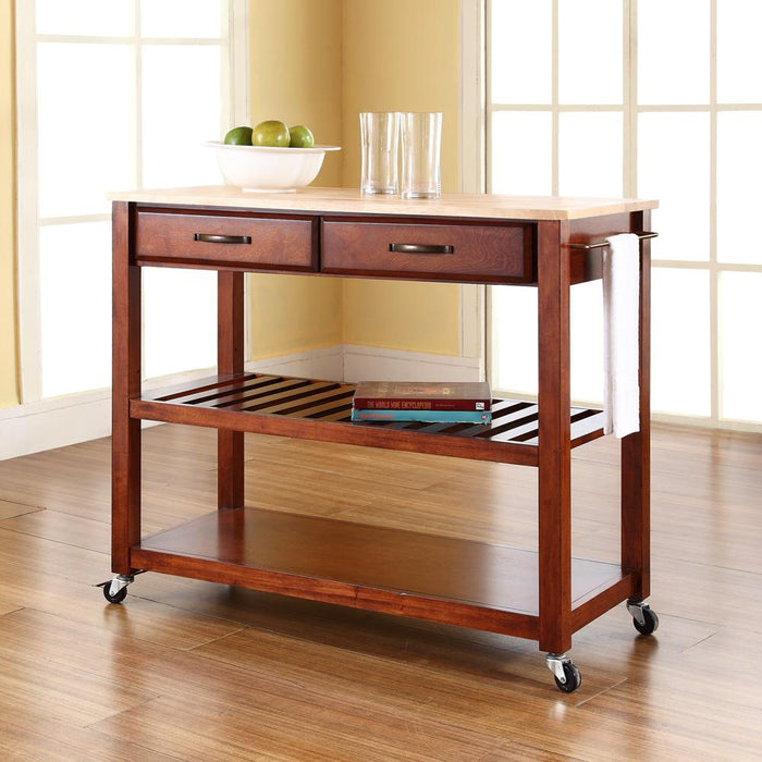 Wood Top Kitchen Prep Cart Cherry/Natural