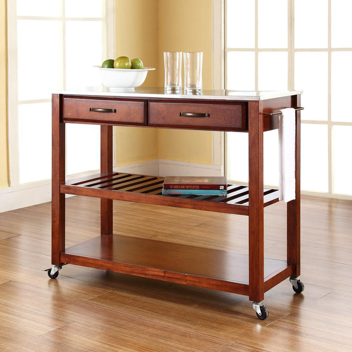 Stainless Steel Top Kitchen Prep Cart Cherry/Stainless Steel