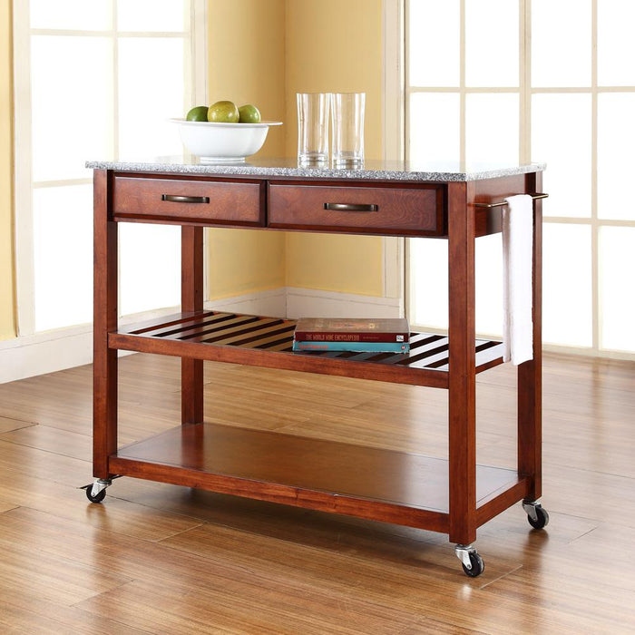 Granite Top Kitchen Prep Cart Cherry/Gray