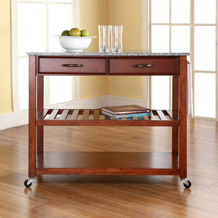 Granite Top Kitchen Prep Cart Cherry/Gray