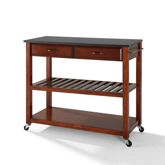 Granite Top Kitchen Prep Cart Cherry/Black