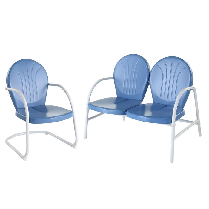 Griffith 2Pc Outdoor Metal Conversation Set Sky Blue Gloss - Loveseat & Chair