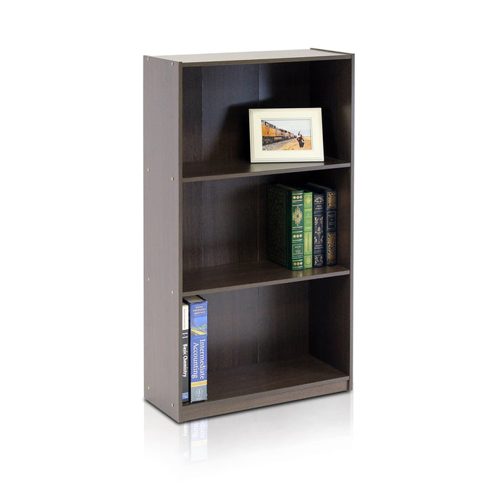 Basic 3-Tier Bookcase Storage Shelves,Dark Brown