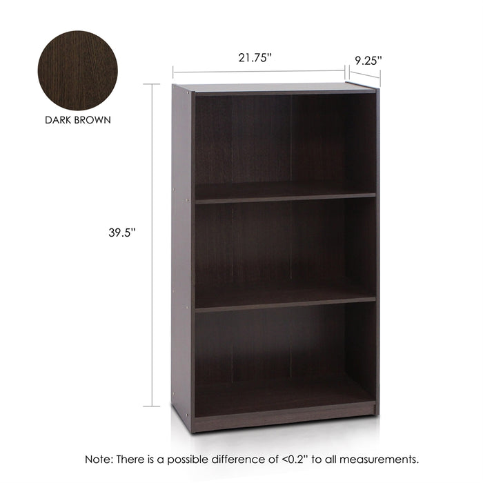 Basic 3-Tier Bookcase Storage Shelves,Dark Brown