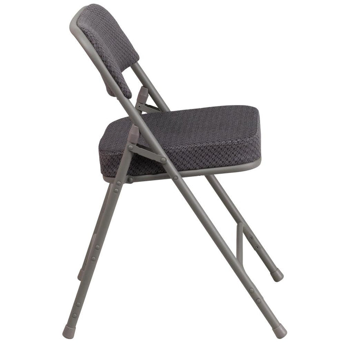 2 Pk. HERCULES Series Premium Curved Triple Braced & Double Hinged Gray Fabric Metal Folding Chair