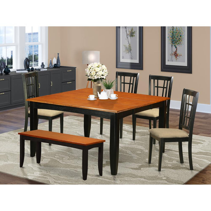 PFNI6-BCH-C 6 PC Dining room set with bench-Dining Table and 4 Wood Dining Chairs plus a bench