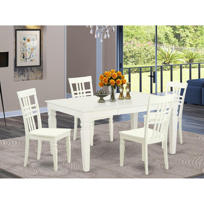 5  Pcrectangular  Table  and  4  Wood  Chairs  for  Dining  room  in  Linen  White