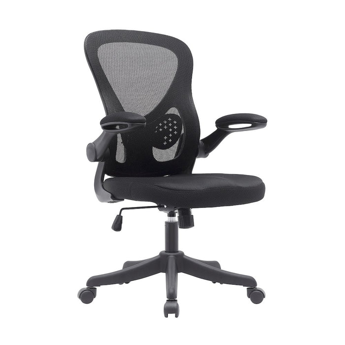 Techni Mobili Black Mesh Office Chair with Lumbar Support and Flip-Up Arms