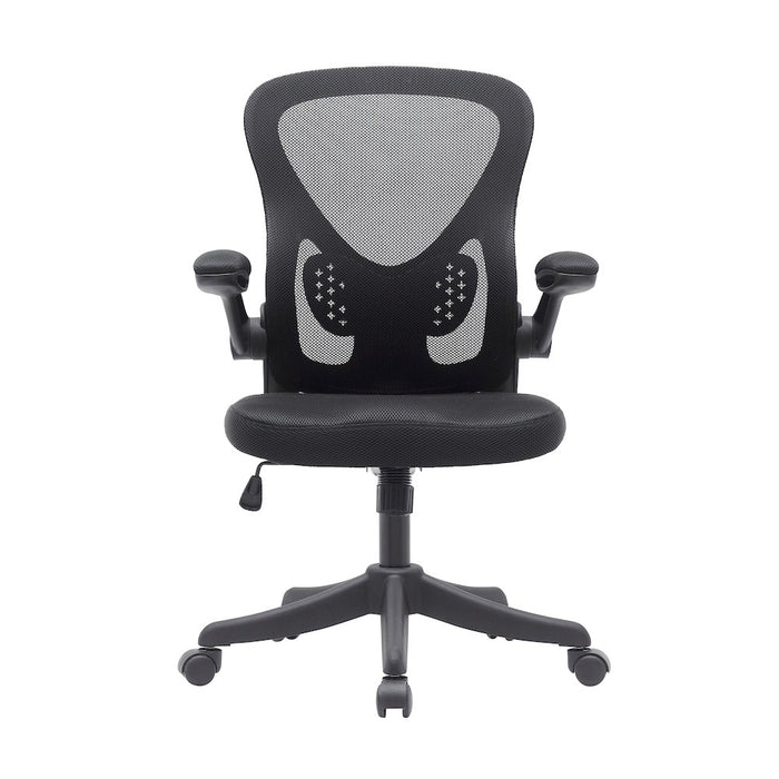 Techni Mobili Black Mesh Office Chair with Lumbar Support and Flip-Up Arms