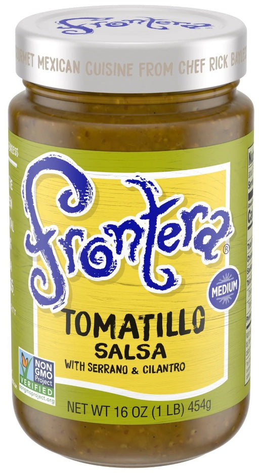 Tomatillo Salsa with roasted Serrano and cilantro
The tang of sweet roasted tomatillos, aromatic cilantro, slow-cooked garlic and lively serrano chiles makes a salsa beloved throughout Central Mexico. From the majestic Aztec Empire (when tomatillos were on noble tables) until today, tomatillo salsas have been Mexico's foundation of "zing" for everything from totops (aka tortilla chips) and tostadas to tacos. You can taste our dedication to small-batch salsa made from fresh ingredients.