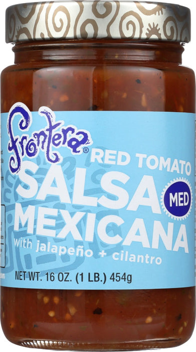 Salsa Mexicana (Medium) with roasted garlic and jalapeÃ±o
Bright jalapeÃ±os and roasted garlic add dazzle to this medium-spicy blend of roasted tomatoes and cilantro. Served this salsa with tortilla chips, cut vegetables such as jicama and cucumber or over your favorite tacos. You can taste our dedication to small-batch salsa made from fresh ingredients.