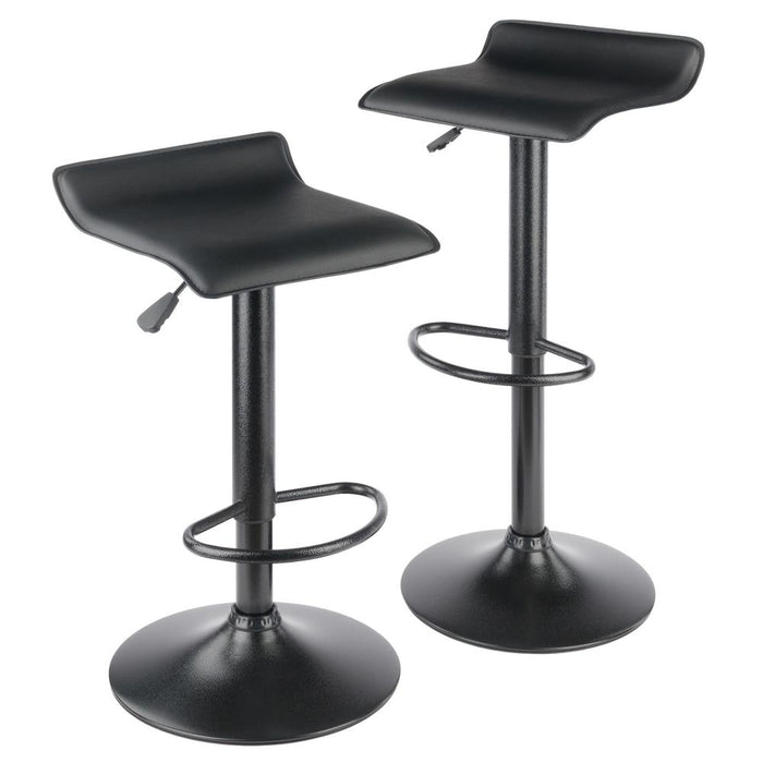 Obsidian Set of 2 Adjustable Swivel Air Lift Stool, Backless, Black PVC Seat, Black Metal Post and Base