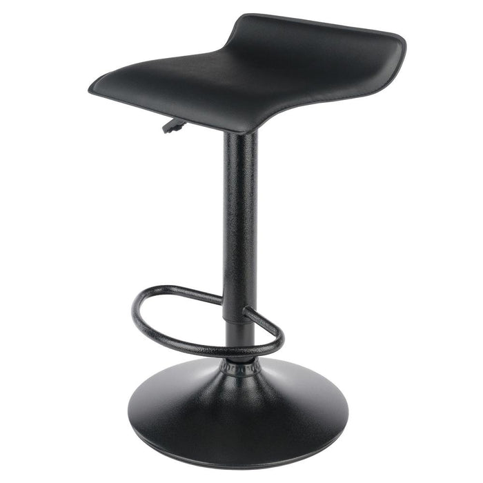 Obsidian Set of 2 Adjustable Swivel Air Lift Stool, Backless, Black PVC Seat, Black Metal Post and Base