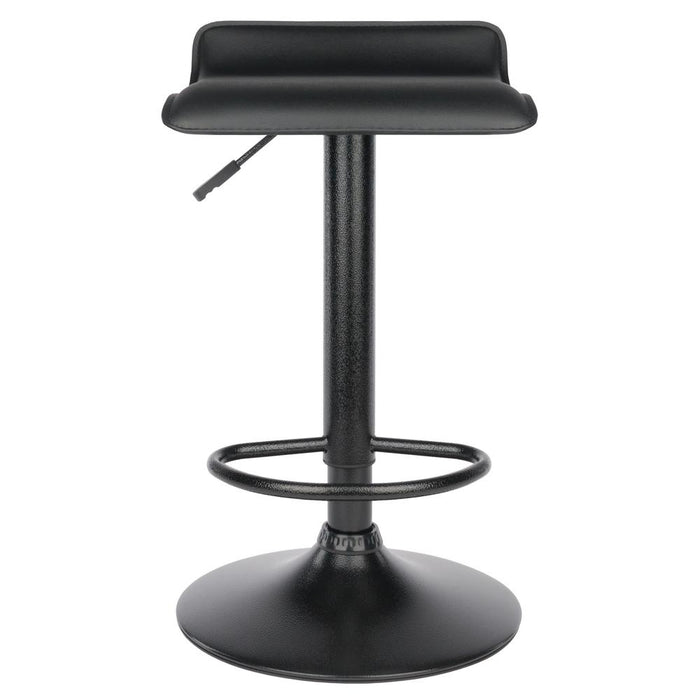 Obsidian Set of 2 Adjustable Swivel Air Lift Stool, Backless, Black PVC Seat, Black Metal Post and Base