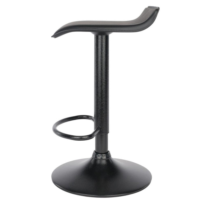 Obsidian Set of 2 Adjustable Swivel Air Lift Stool, Backless, Black PVC Seat, Black Metal Post and Base